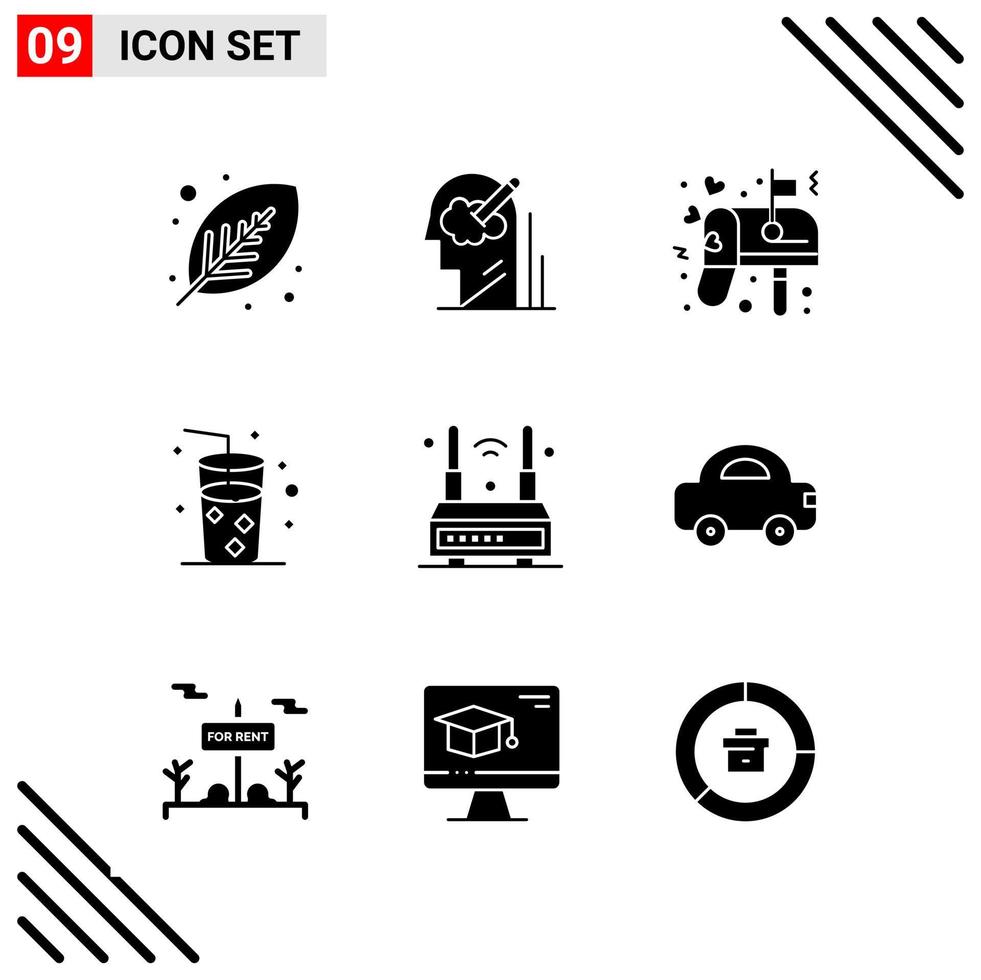 Pixle Perfect Set of 9 Solid Icons Glyph Icon Set for Webite Designing and Mobile Applications Interface Creative Black Icon vector background