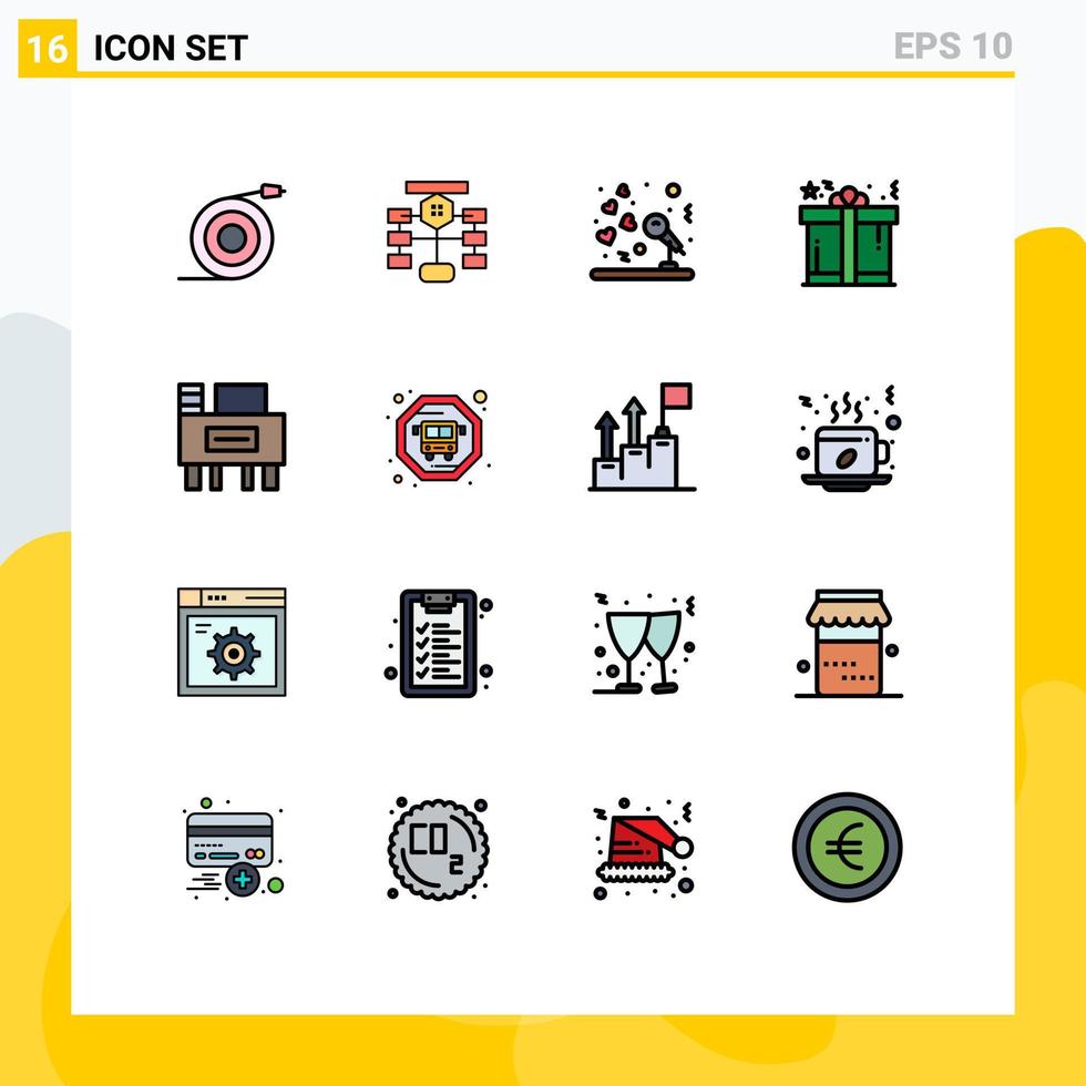 Set of 16 Vector Flat Color Filled Lines on Grid for desk gift database box reception Editable Creative Vector Design Elements