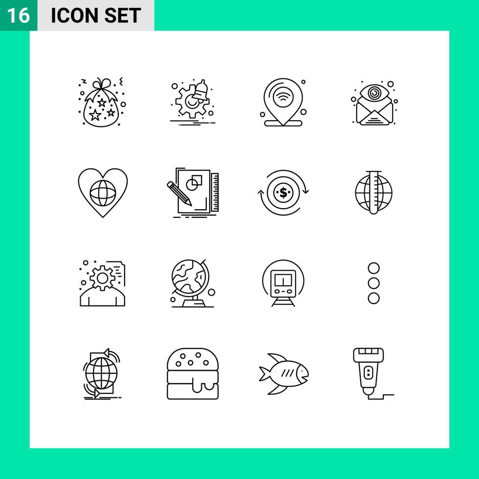 Stock Vector Icon Pack of 16 Line Signs and Symbols for find email time attachment iot Editable Vector Design Elements