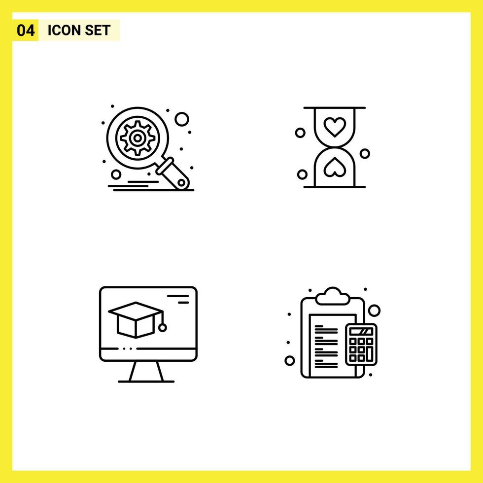 Mobile Interface Line Set of 4 Pictograms of database cap heart hour graduation Editable Vector Design Elements