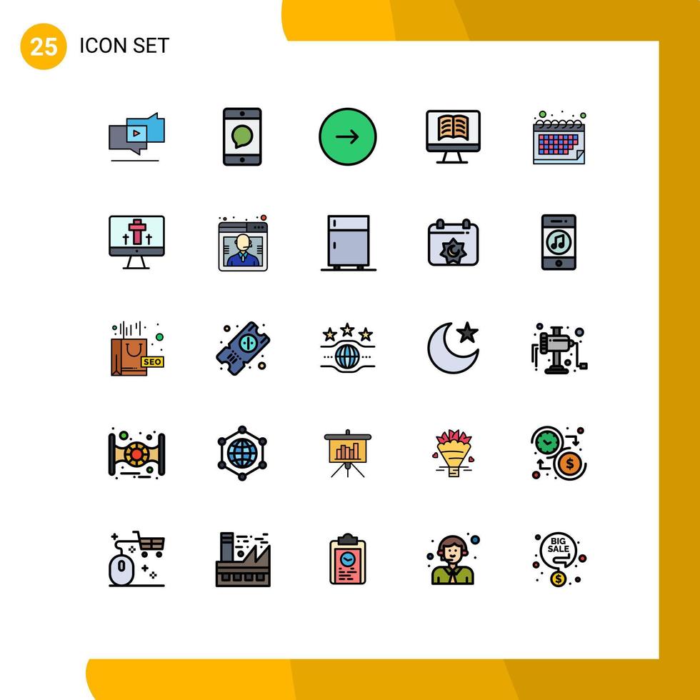 Group of 25 Modern Filled line Flat Colors Set for appointment book mobile computer music Editable Vector Design Elements