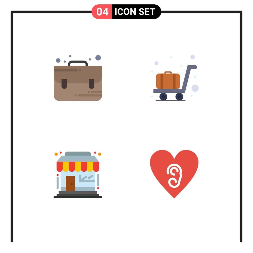 4 Flat Icon concept for Websites Mobile and Apps bag store airport market heart Editable Vector Design Elements