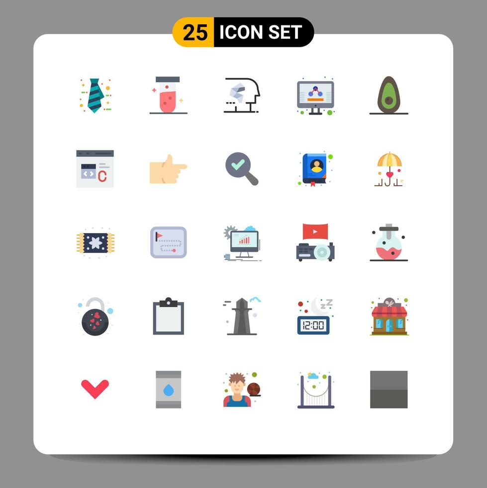 Pictogram Set of 25 Simple Flat Colors of food screen artificial marketing business Editable Vector Design Elements