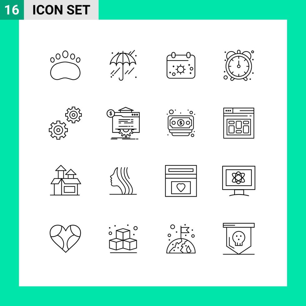 16 Universal Outlines Set for Web and Mobile Applications options controls beach stopwatch efficiency Editable Vector Design Elements