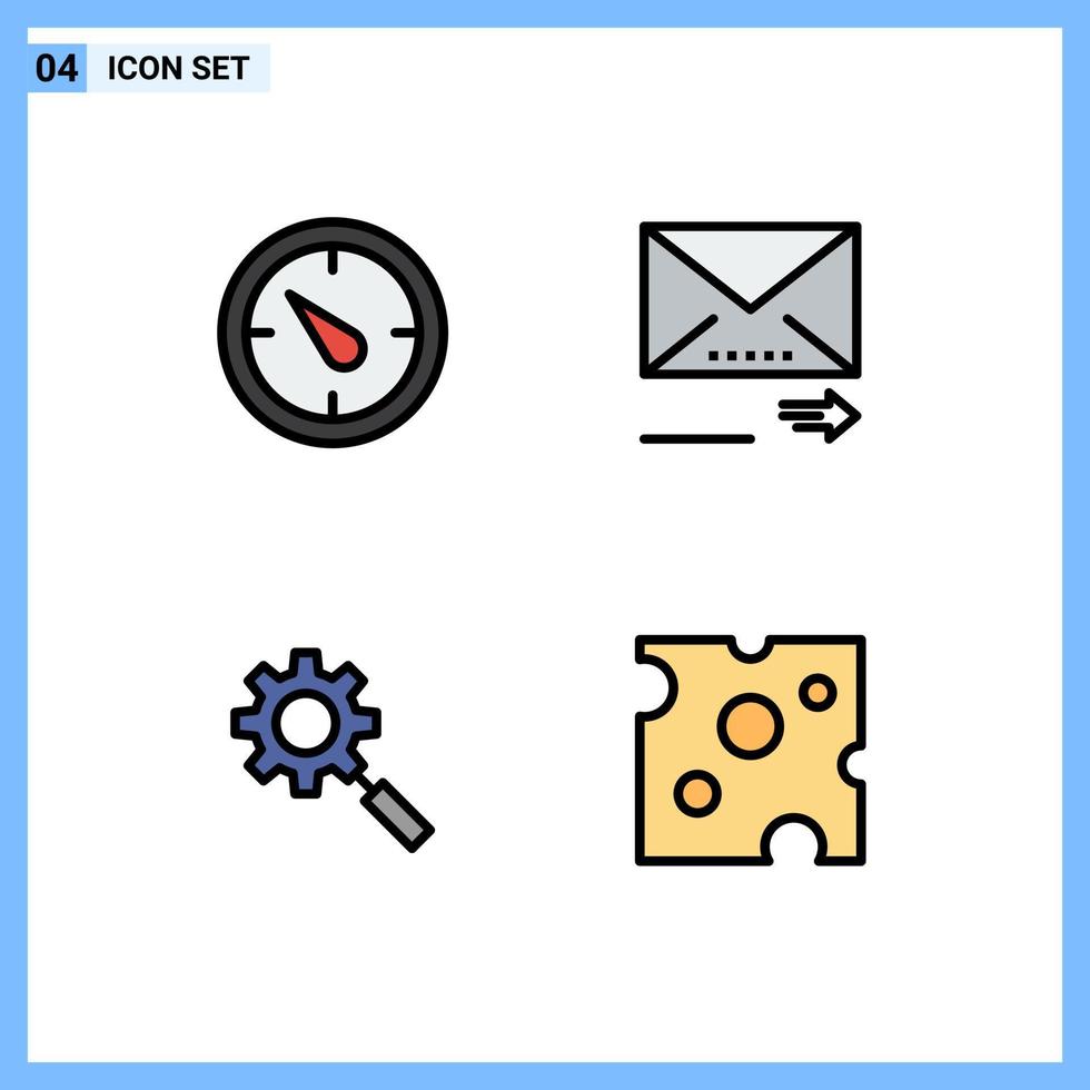 Stock Vector Icon Pack of 4 Line Signs and Symbols for stopwatch gear email next cheese Editable Vector Design Elements
