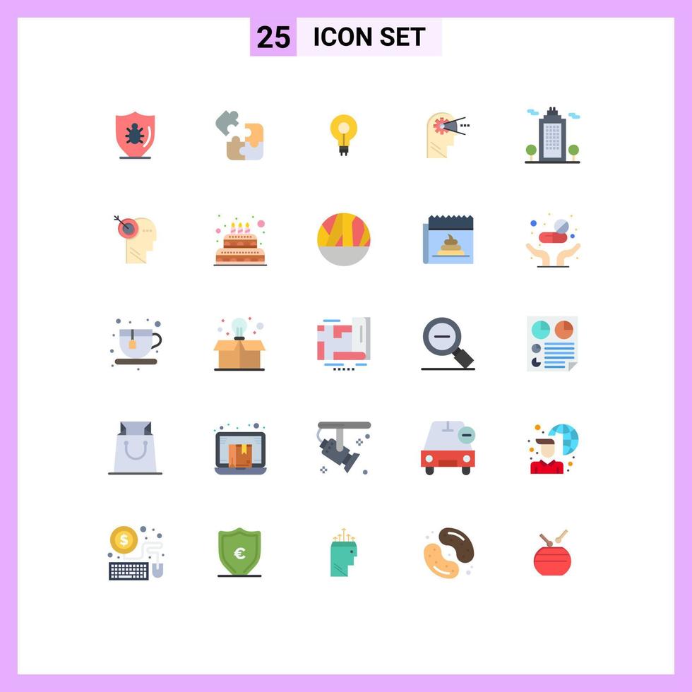 Set of 25 Vector Flat Colors on Grid for head process solution cognitive insight Editable Vector Design Elements