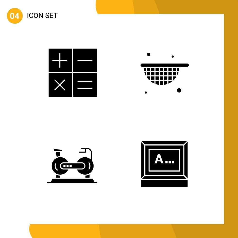 User Interface Pack of 4 Basic Solid Glyphs of calculator bike strainer bicycle screen Editable Vector Design Elements