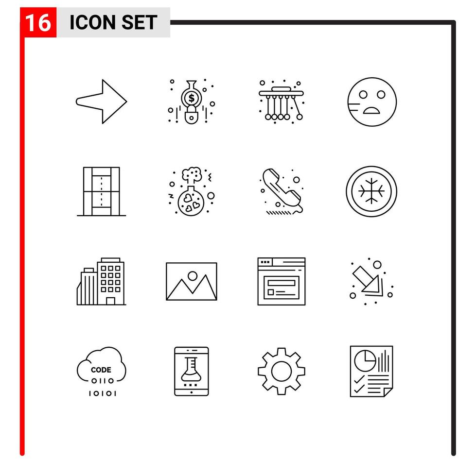 Pack of 16 Modern Outlines Signs and Symbols for Web Print Media such as flask pitch science game activities Editable Vector Design Elements