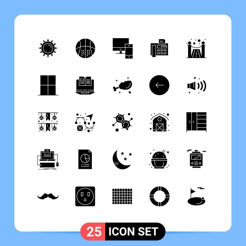 25 Universal Solid Glyphs Set for Web and Mobile Applications fax machine phone recreation fax pc Editable Vector Design Elements