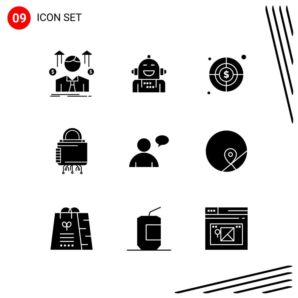 Collection of 9 Vector Icons in solid style Pixle Perfect Glyph Symbols for Web and Mobile Solid Icon Signs on White Background 9 Icons Creative Black Icon vector background