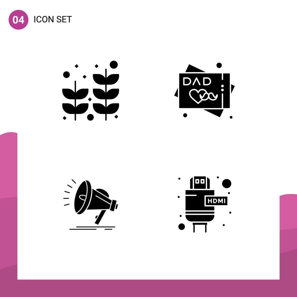 Stock Vector Icon Pack of 4 Line Signs and Symbols for beach audio tree wishes cable Editable Vector Design Elements