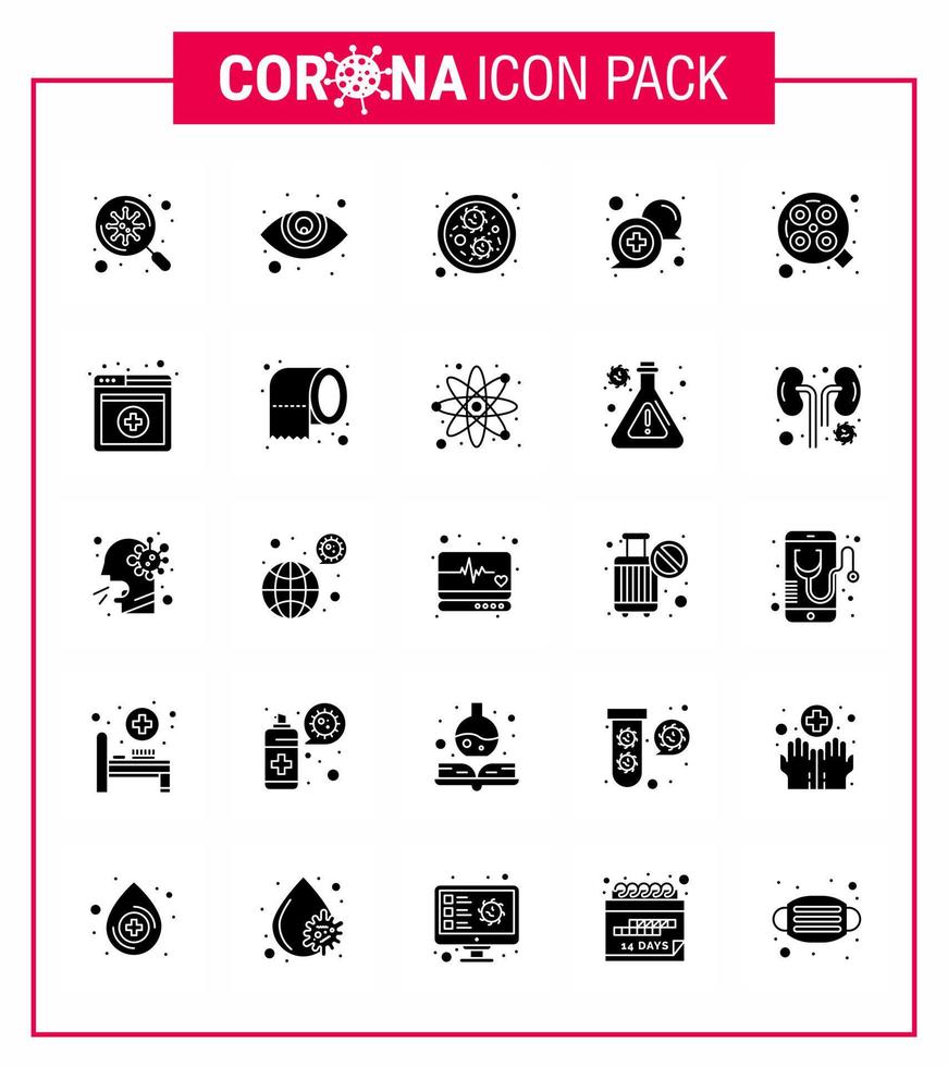 conjunto de iconos covid19 para el paquete infográfico de 25 glifos sólidos, como los gérmenes ligeros de la cirugía, que respaldan los elementos de diseño del vector de la enfermedad del coronavirus viral médico 2019nov