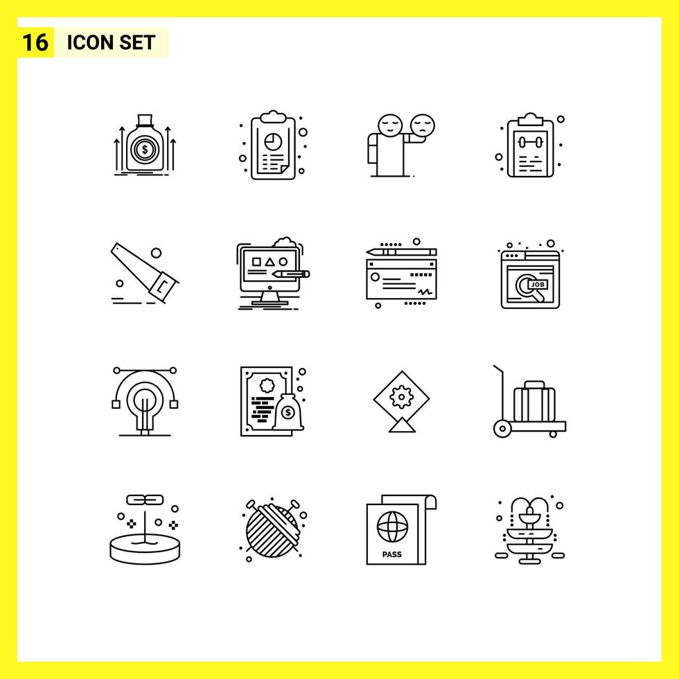 16 Universal Outline Signs Symbols of task mark graph list healthcare Editable Vector Design Elements