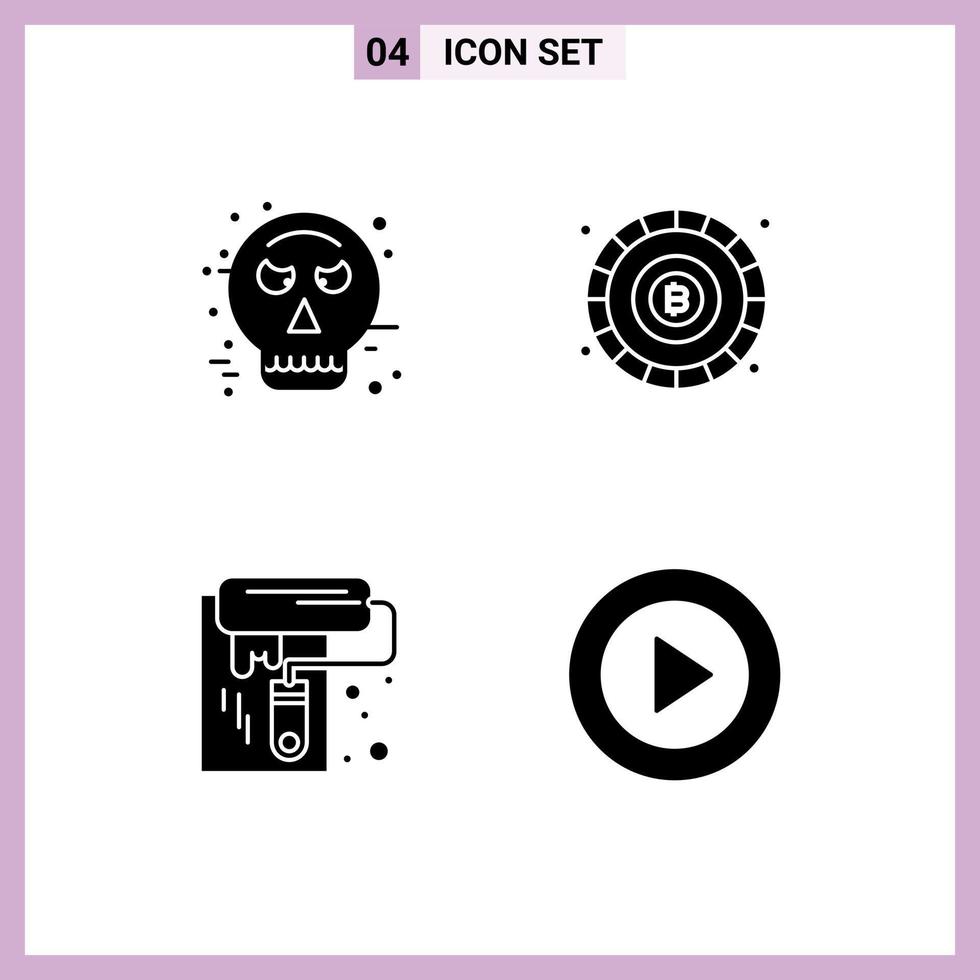 4 Solid Glyph concept for Websites Mobile and Apps avatar paint halloween coin tool Editable Vector Design Elements