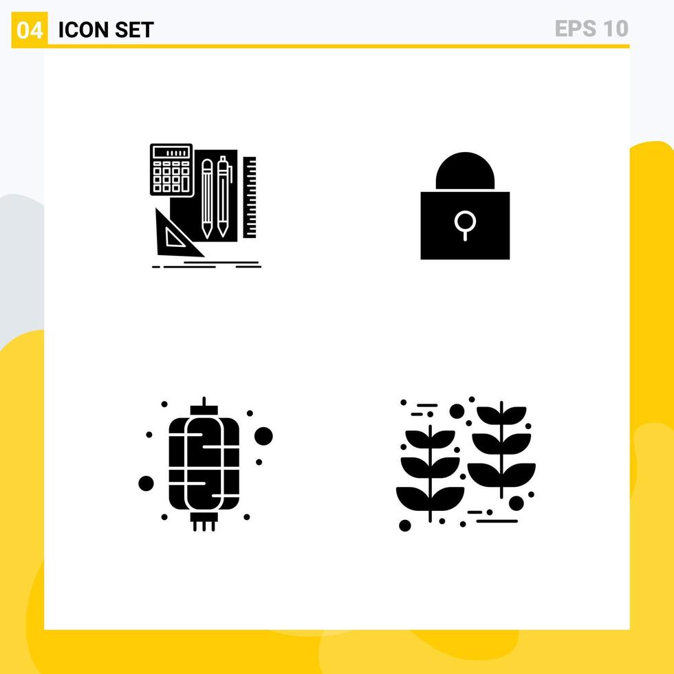grupo universal de símbolos de iconos de 4 glifos sólidos modernos de nuevos elementos de diseño de vectores editables de grano bloqueado con pluma estacionaria