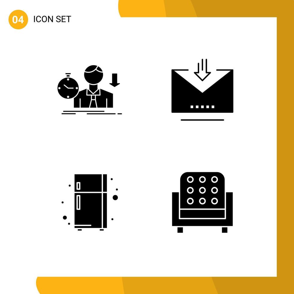 4 User Interface Solid Glyph Pack of modern Signs and Symbols of failure electronic device depression email refrigerator Editable Vector Design Elements