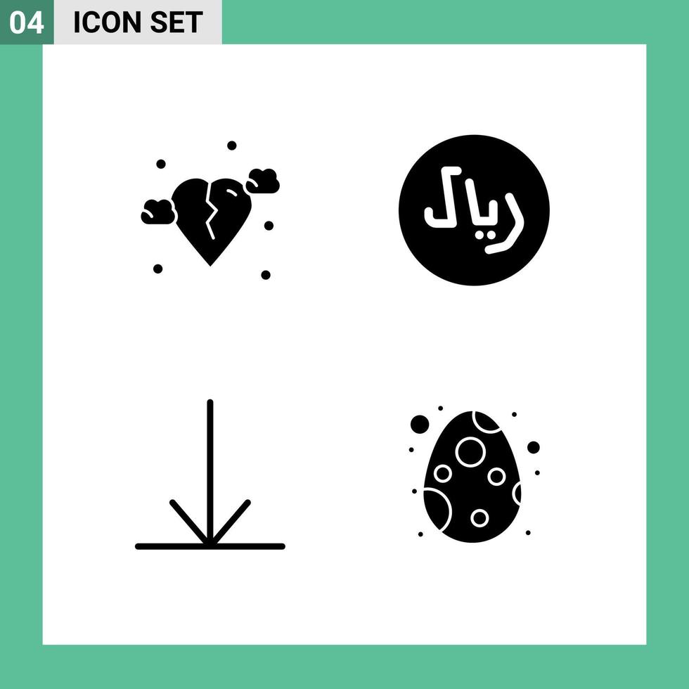 Mobile Interface Solid Glyph Set of 4 Pictograms of break decoration sic money egg Editable Vector Design Elements