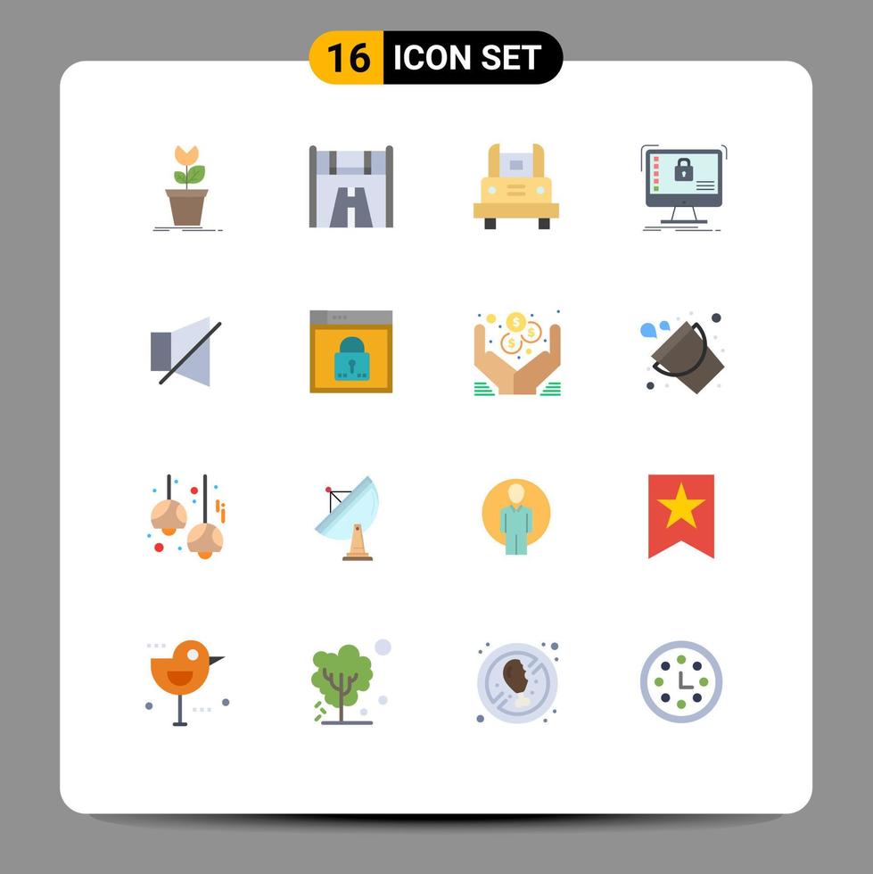 Universal Icon Symbols Group of 16 Modern Flat Colors of system protection road secure transportation Editable Pack of Creative Vector Design Elements