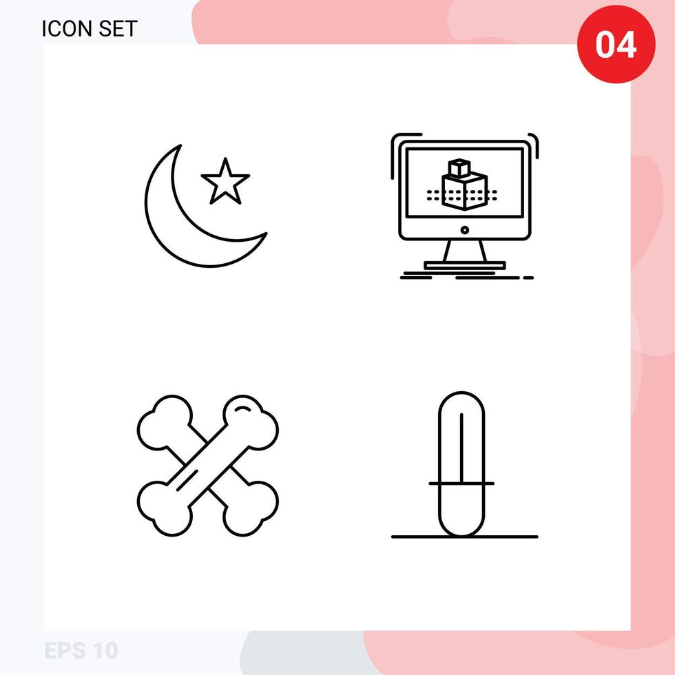 4 Line concept for Websites Mobile and Apps moon calcium night modelling rheumatism Editable Vector Design Elements