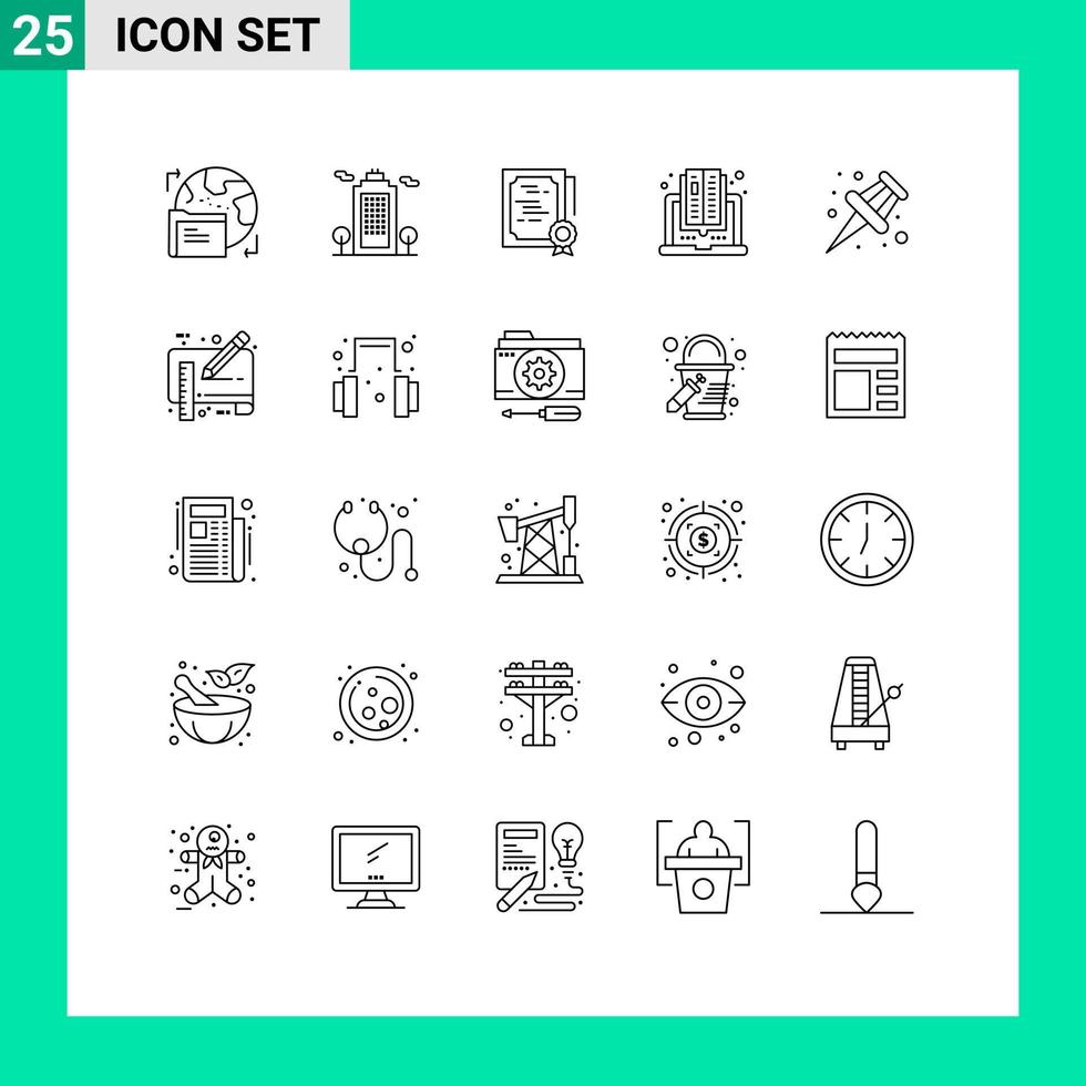 Universal Icon Symbols Group of 25 Modern Lines of marker online certificate computer diploma Editable Vector Design Elements