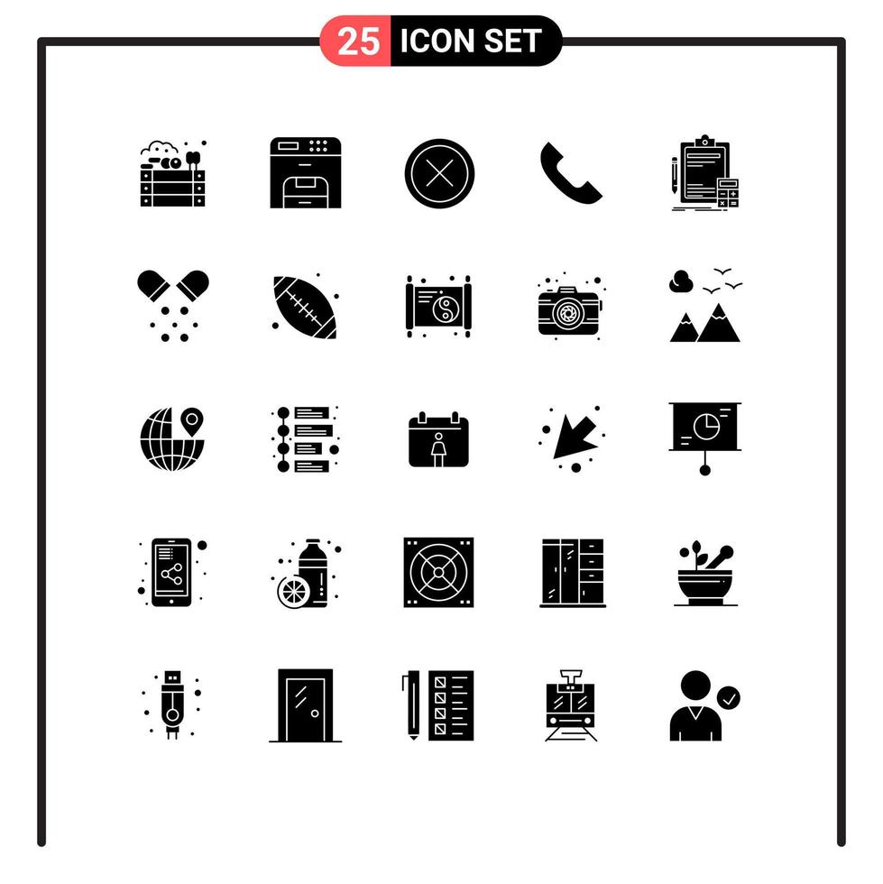 Modern Set of 25 Solid Glyphs and symbols such as accounting telephone cancel phone remove Editable Vector Design Elements