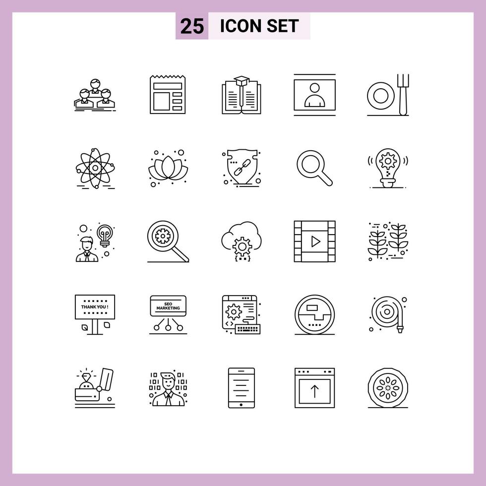 Set of 25 Modern UI Icons Symbols Signs for fork photo bank person human Editable Vector Design Elements