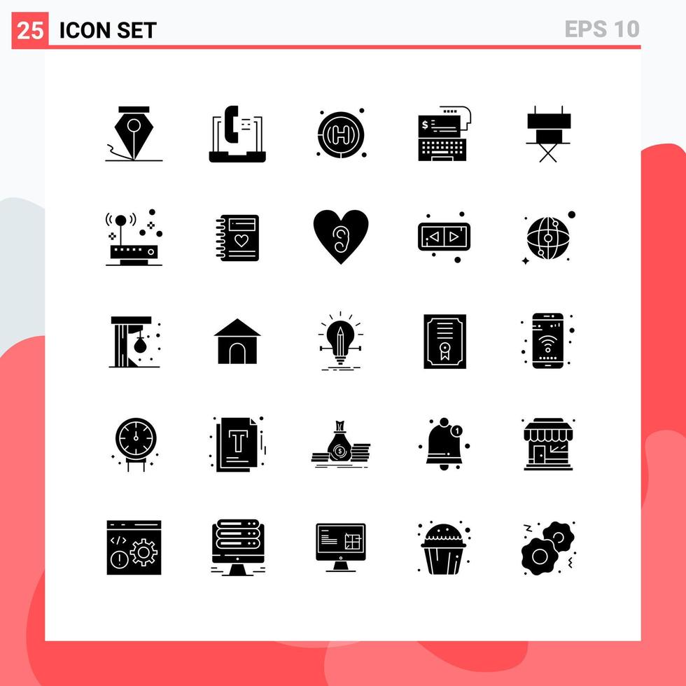 Set of 25 Modern UI Icons Symbols Signs for cinema online clinic money bank Editable Vector Design Elements