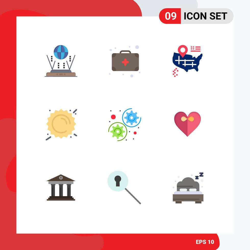 9 Universal Flat Colors Set for Web and Mobile Applications heart options map gear sunny Editable Vector Design Elements
