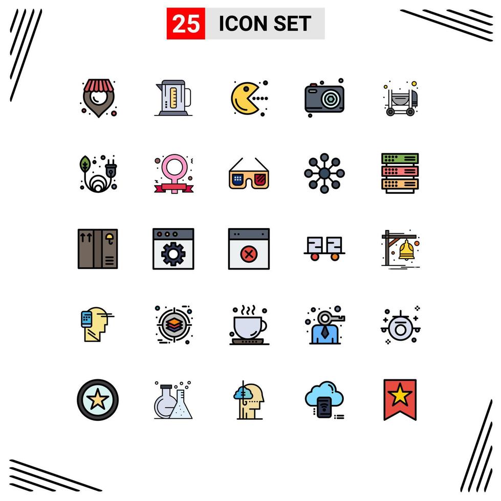 Group of 25 Filled line Flat Colors Signs and Symbols for mixer concrete fun camera father Editable Vector Design Elements