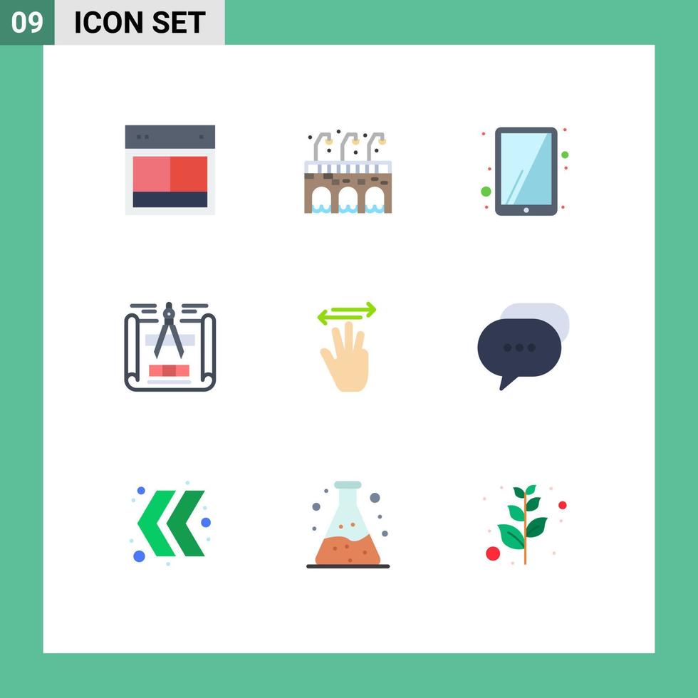 Editable Vector Line Pack of 9 Simple Flat Colors of left hand cursor ipad hand engineering design Editable Vector Design Elements
