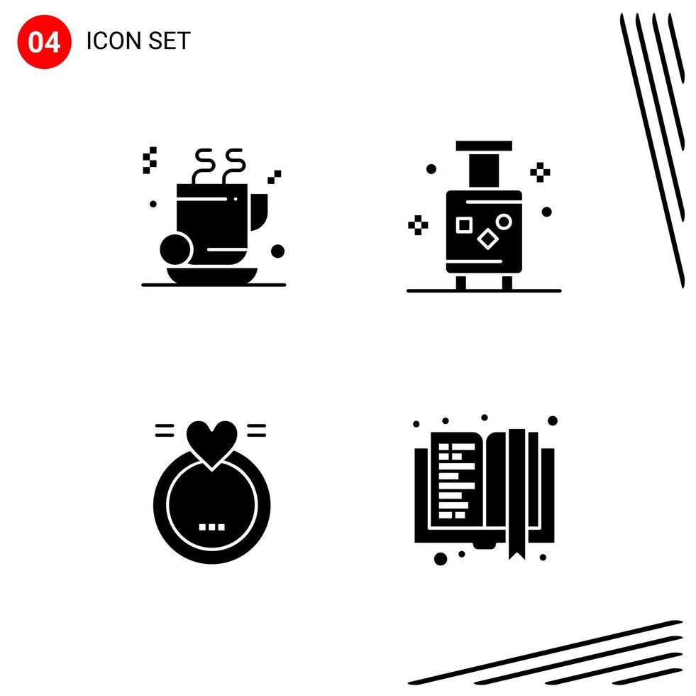 Collection of 4 Vector Icons in solid style Pixle Perfect Glyph Symbols for Web and Mobile Solid Icon Signs on White Background 4 Icons Creative Black Icon vector background