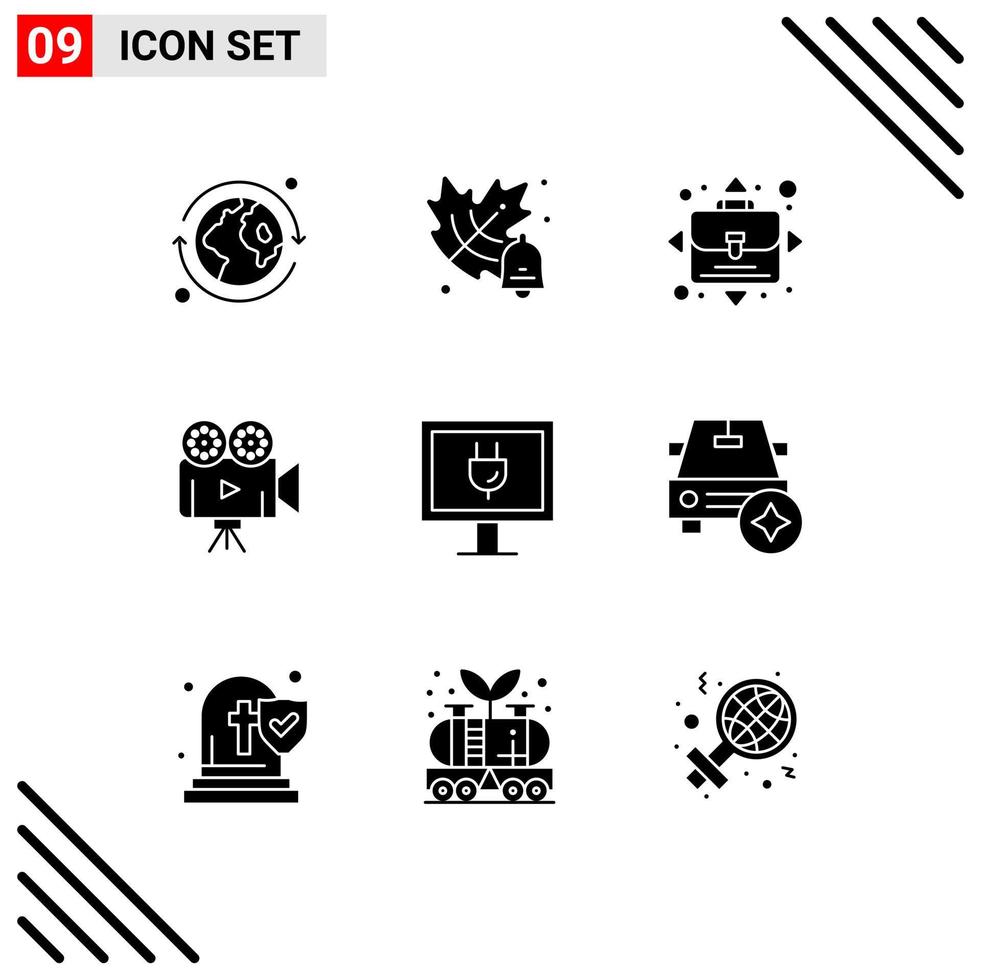 Mobile Interface Solid Glyph Set of 9 Pictograms of important tv person internet video Editable Vector Design Elements