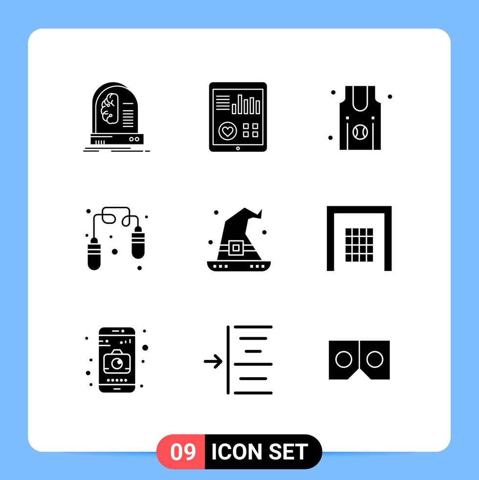 9 User Interface Solid Glyph Pack of modern Signs and Symbols of had fitness pulse exercise sports Editable Vector Design Elements