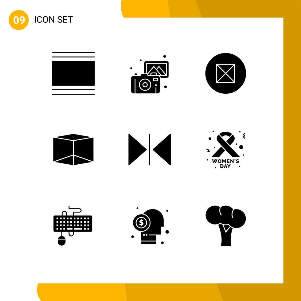 9 User Interface Solid Glyph Pack of modern Signs and Symbols of cancer sign horizontal camera flip box Editable Vector Design Elements
