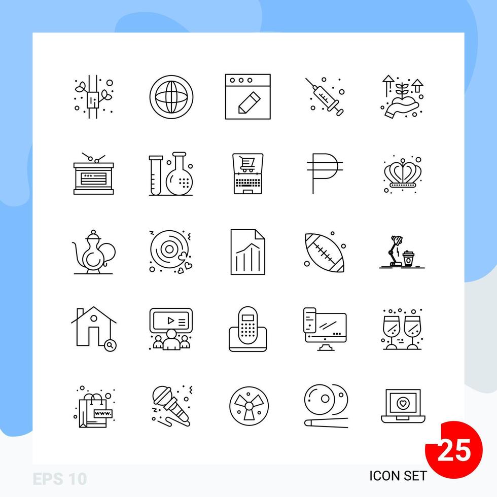 Modern Pack of 25 Icons Line Outline Symbols isolated on White Backgound for Website designing Creative Black Icon vector background