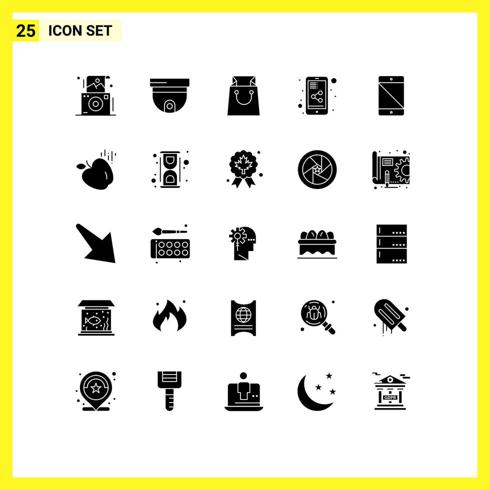 Modern Set of 25 Solid Glyphs and symbols such as pc devices bag allowed share document Editable Vector Design Elements