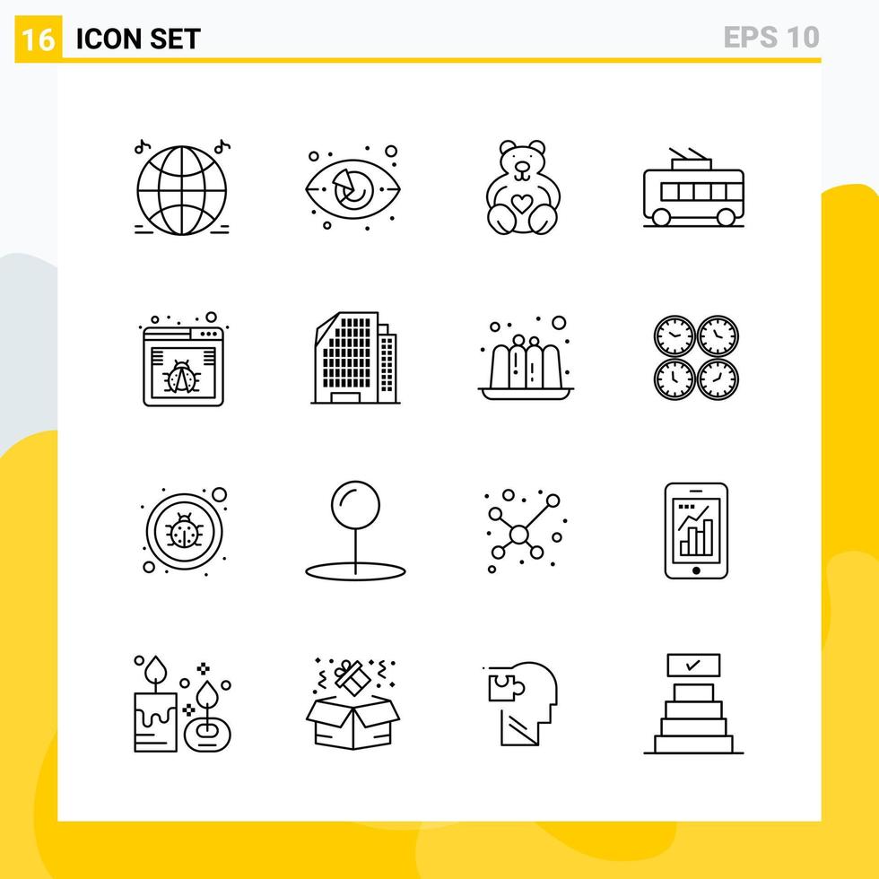 Collection of 16 Universal Line Icons Icon Set for Web and Mobile Creative Black Icon vector background