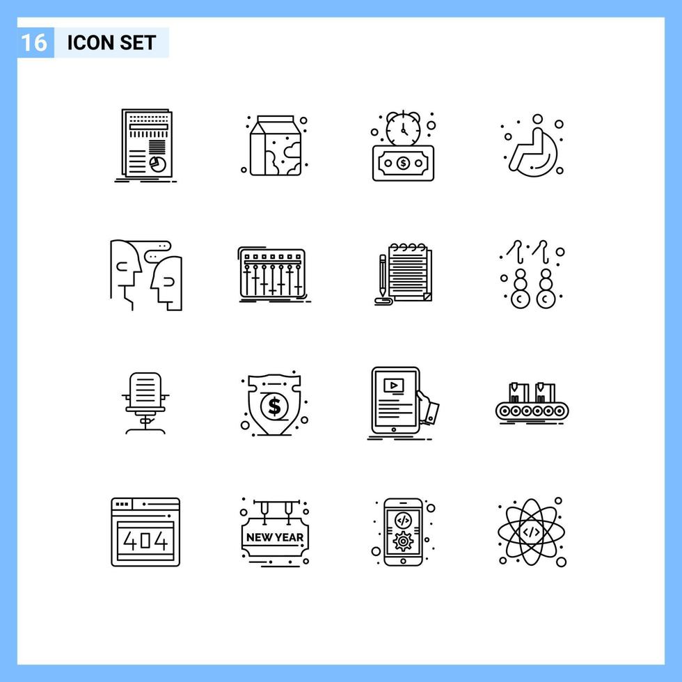 Set of 16 Vector Outlines on Grid for communication wheel chair supermarket wheel stopwatch Editable Vector Design Elements