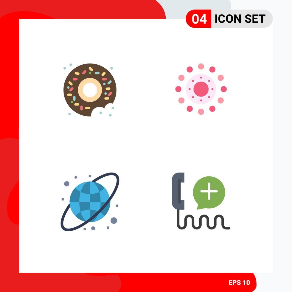 User Interface Pack of 4 Basic Flat Icons of donut earth globe flower easter customer Editable Vector Design Elements