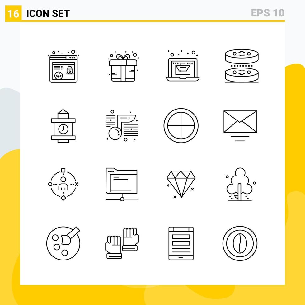 Collection of 16 Universal Line Icons Icon Set for Web and Mobile Creative Black Icon vector background