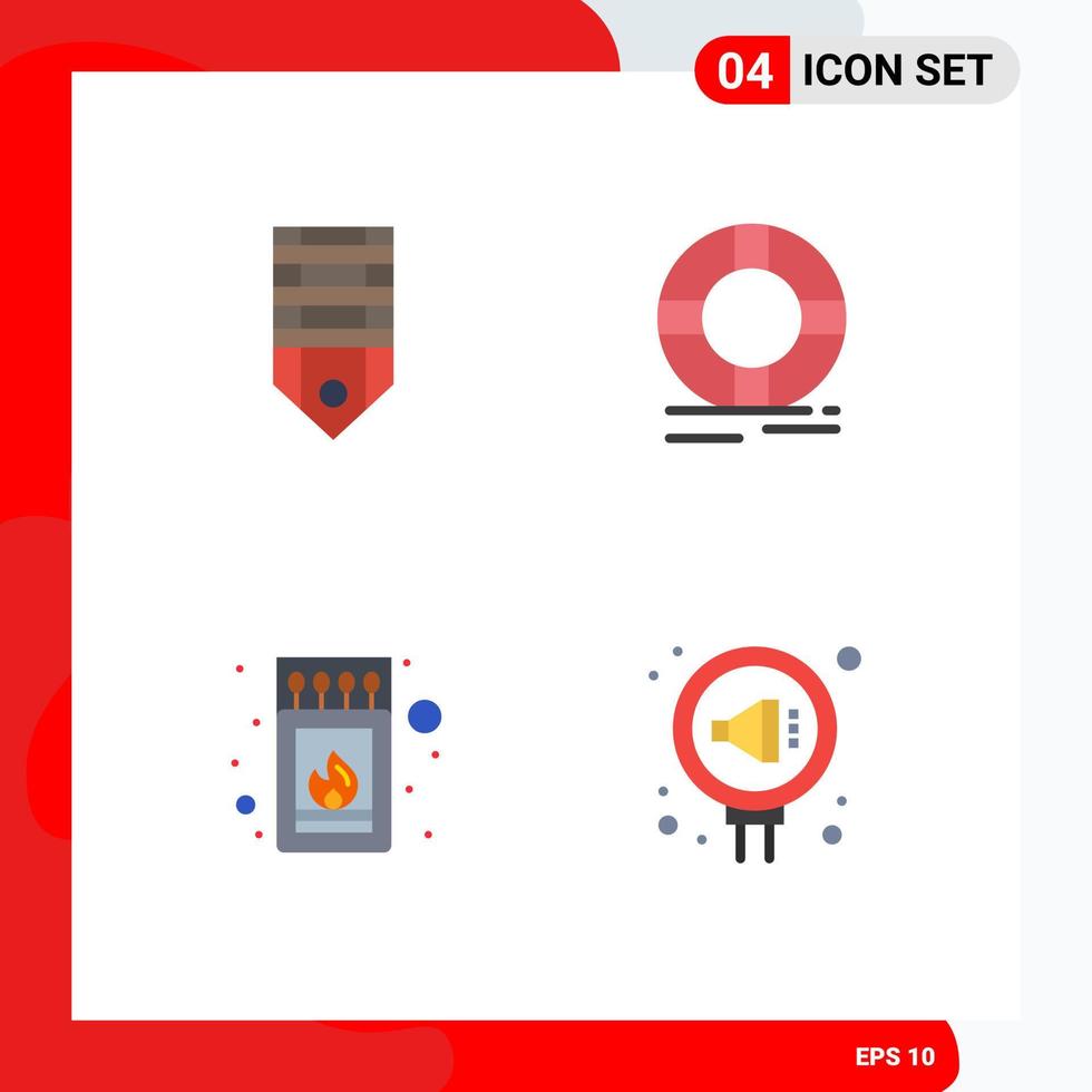 Set of 4 Modern UI Icons Symbols Signs for badge ring stripes help fire Editable Vector Design Elements