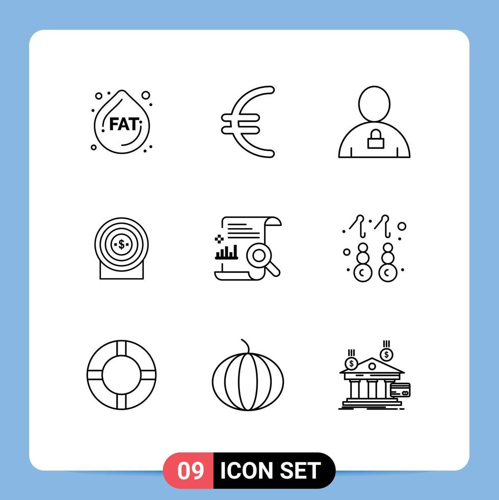 9 Universal Outlines Set for Web and Mobile Applications file chart human target money Editable Vector Design Elements