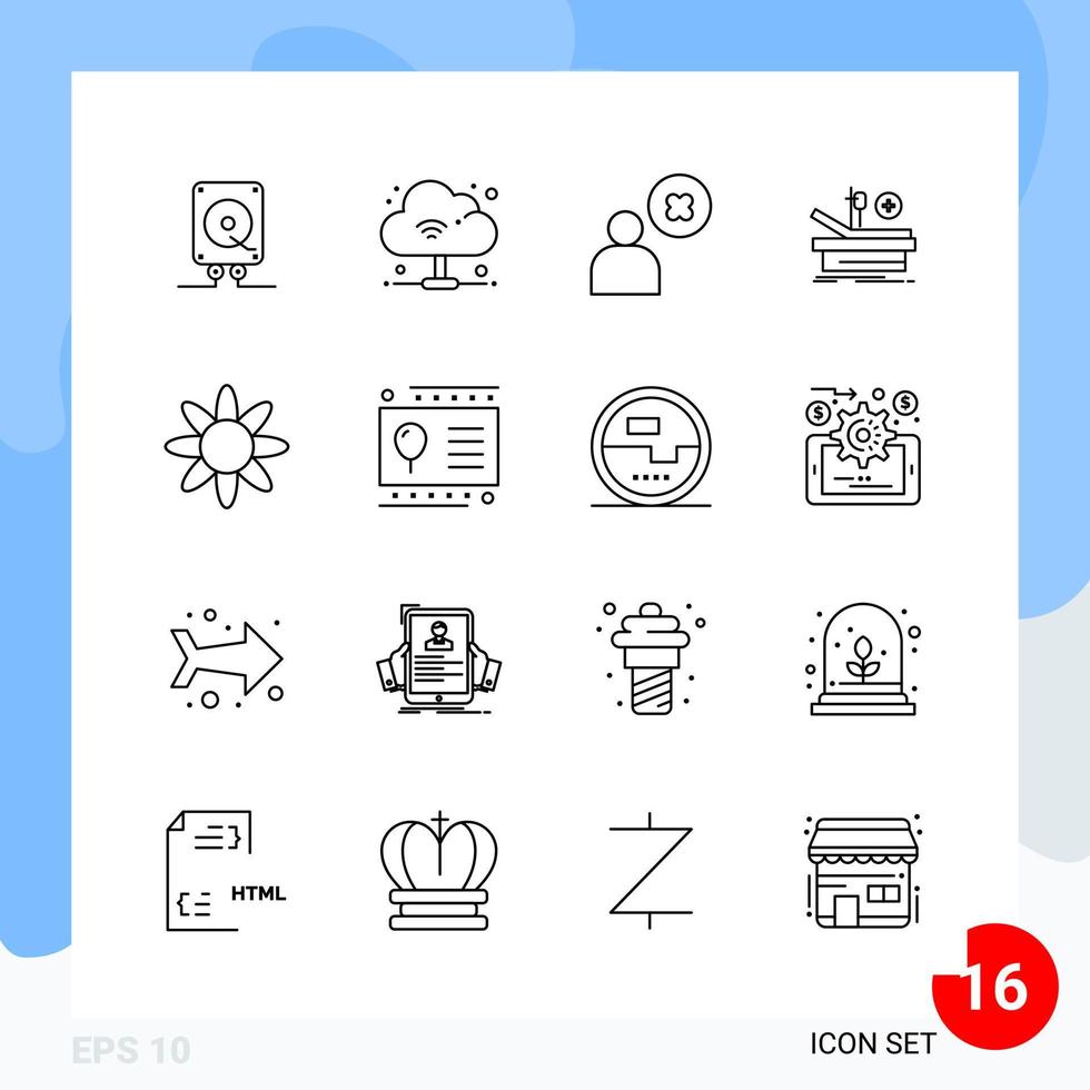 paquete moderno de 16 símbolos de contorno de línea de iconos aislados en fondo blanco para el diseño de sitios web fondo de vector de icono negro creativo