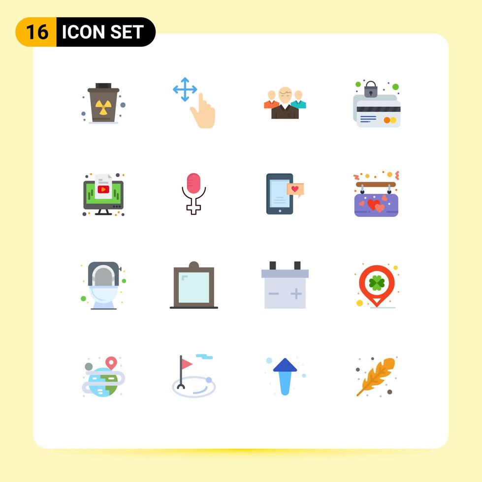 Universal Icon Symbols Group of 16 Modern Flat Colors of lock card protection business atm card leadership Editable Pack of Creative Vector Design Elements