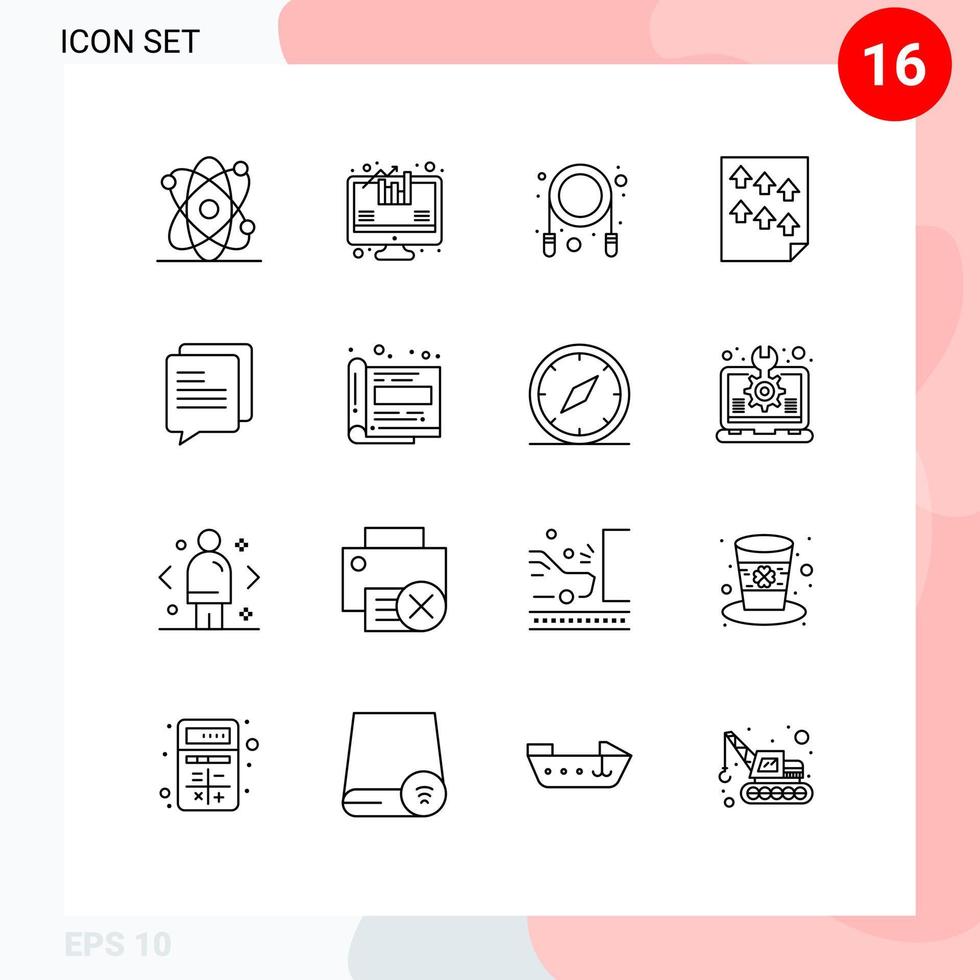 Modern Set of 16 Outlines and symbols such as design communication skipping chat paper Editable Vector Design Elements