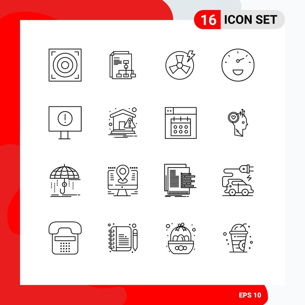 Group of 16 Modern Outlines Set for home error power computer performance Editable Vector Design Elements
