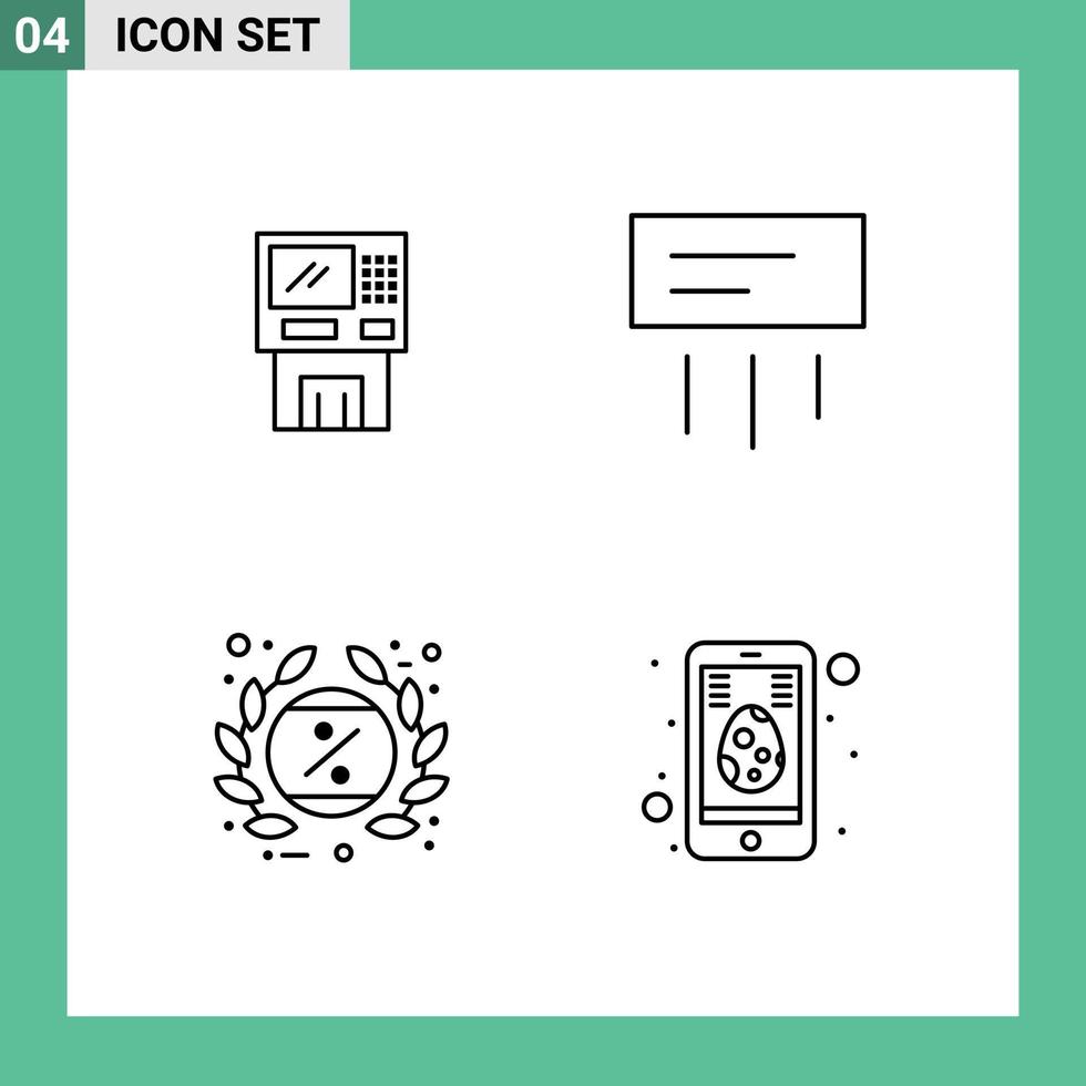 Mobile Interface Line Set of 4 Pictograms of atm conditioner cashpoint machine home Editable Vector Design Elements