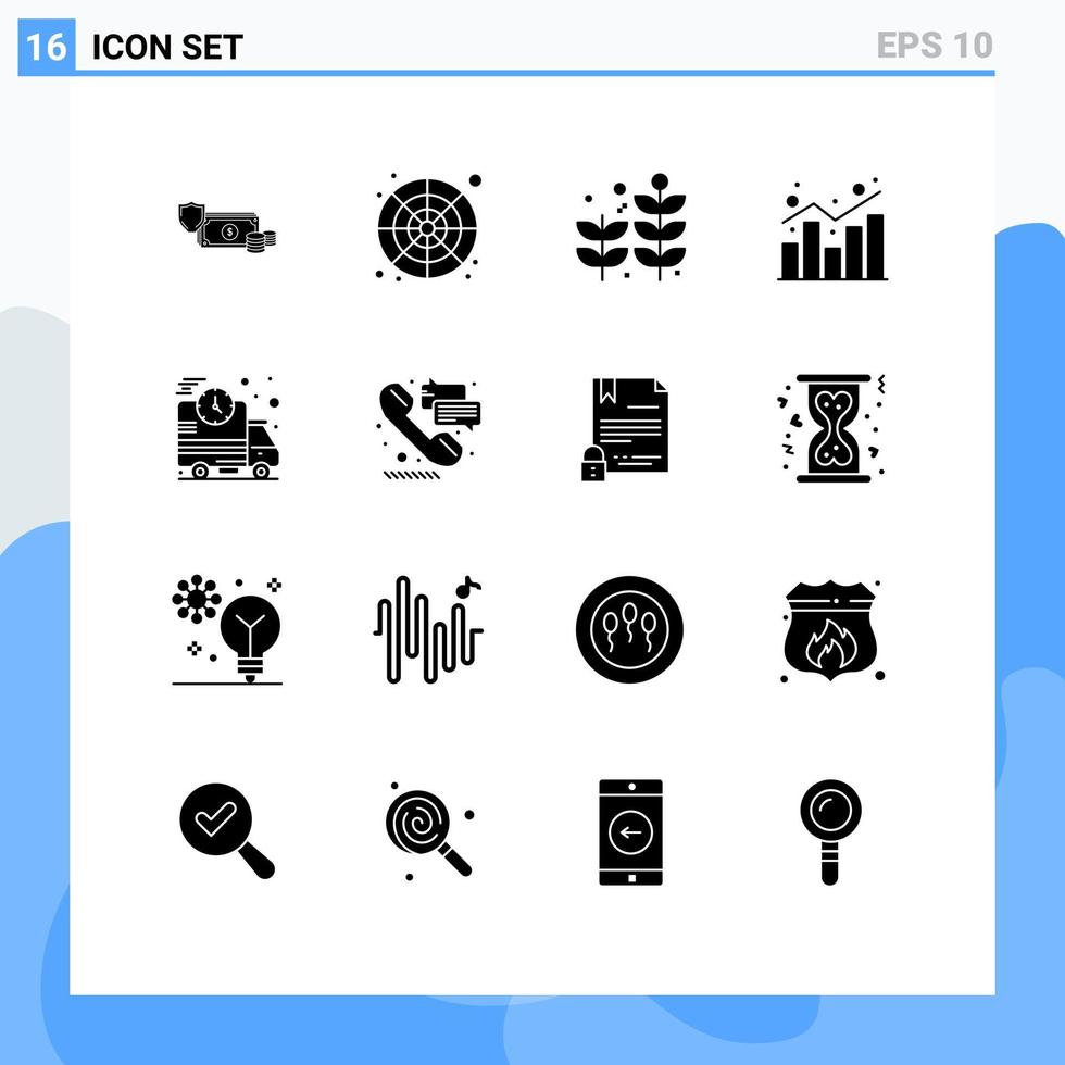 16 Universal Solid Glyphs Set for Web and Mobile Applications report analytics color catalog plant business Editable Vector Design Elements