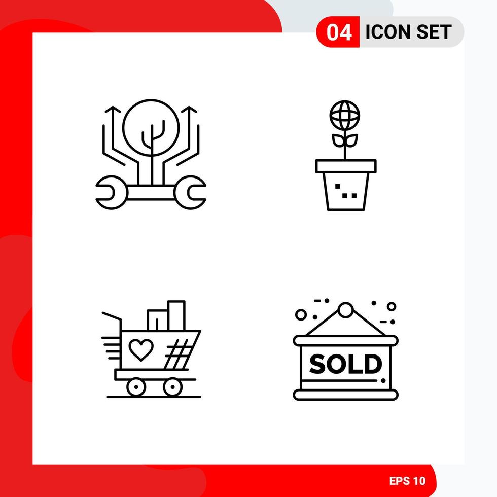 Creative Set of 4 Universal Outline Icons isolated on White Background Creative Black Icon vector background