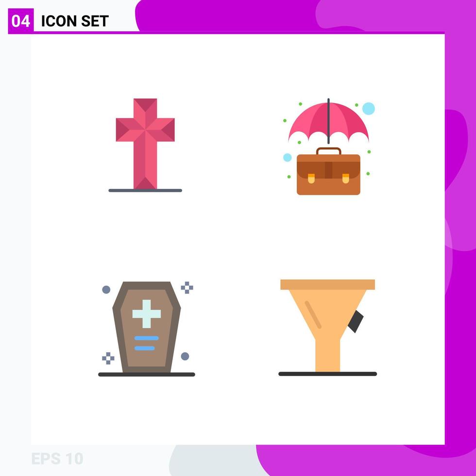 paquete de línea de vector editable de 4 iconos planos simples de celebración ataúd caja de pascua terribles elementos de diseño de vector editable